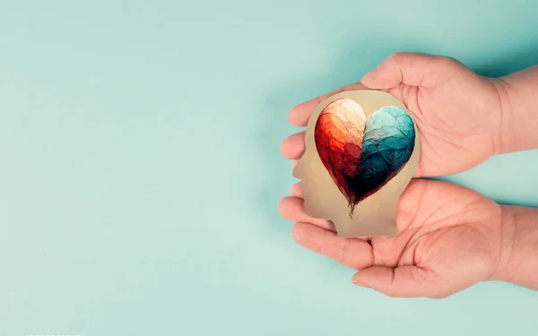 Holding Head Colorful Heart Hands Symbol Love Positive Emotion Charity — Stock fotografie