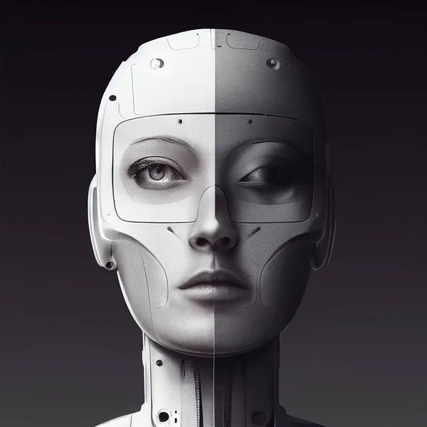 Yapay zeka robotu, fütürist sayborg teknolojisi.