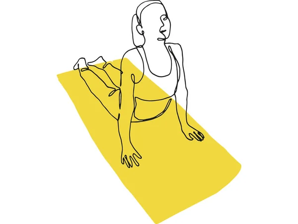 Donna Figura Yoga Cane Verso Alto Disegnato Linea Singola Nera — Foto Stock