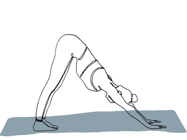 Donna Figura Yoga Cane Verso Basso Disegnato Linea Singola Nera — Foto Stock
