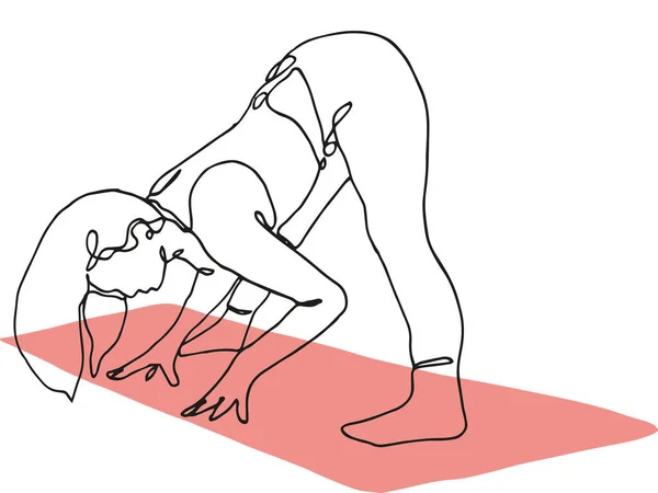 Donna Piega Gambe Larghe Figura Yoga Disegnato Linea Singola Nera — Foto Stock
