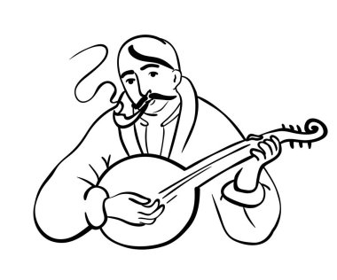 Kazak Mamay bir vektörde yapılmıştır. Kazak bandura oyuncusu, Ukrayna 'nın en yaygın folklor kahramanlarından biri..