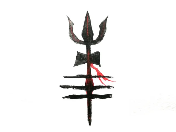 Acquerello Inchiostro Nero Indù Shiva Simbolo Isolato Sfondo Bianco — Foto Stock