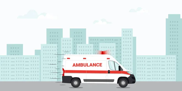 Karetka pogotowia ratunkowego jazdy na drodze w mieście. Samochód pierwszej pomocy. Ilustracja wektora, eps 10 — Wektor stockowy