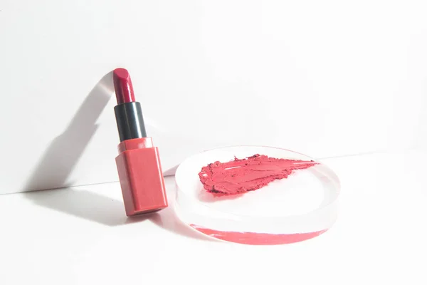 Fondo Maquillaje Lápiz Labial Cosmético Mancha Color Crema Textura Líquida —  Fotos de Stock