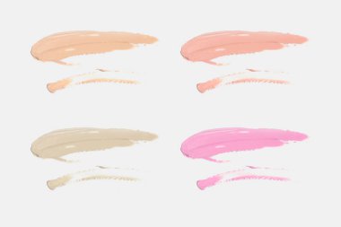 cosmetic makeup swatch smudge liquid texture foundation primer product with beauty fashion skincare, cc cream on white isolated background