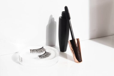 eyelashes product mockup for beauty makeup cosmetic, on white background display, lashes for girl