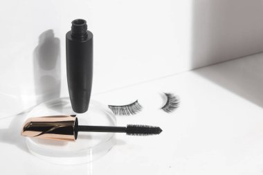 makeup cosmetic mascara brush product mockup,  eyelashes for girl, lash on white background 