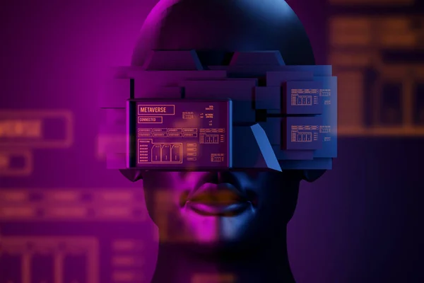 Metaverse Världen Simulering Spel Cyberpunk Stil Digital Robot Illustration Rendering — Stockfoto
