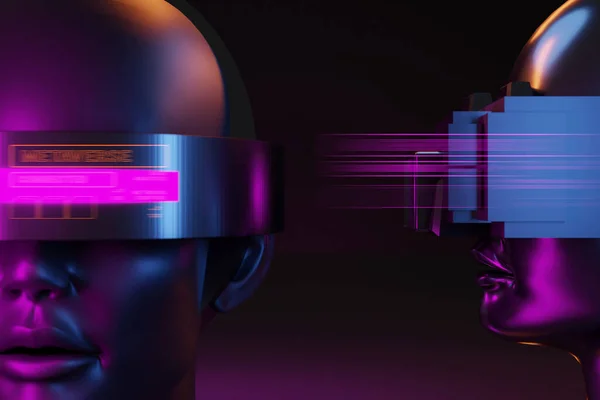 Metawersum Świat Symulacja Gry Cyberpunk Styl Cyfrowy Robot Ilustracja Renderowania — Zdjęcie stockowe