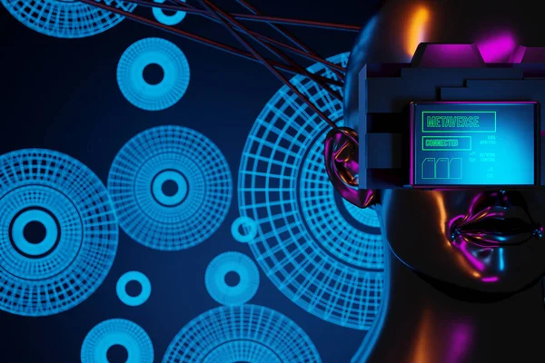 Metaverse Világ Szimuláció Játék Cyberpunk Stílus Digitális Robot Illusztráció Renderelés — Stock Fotó