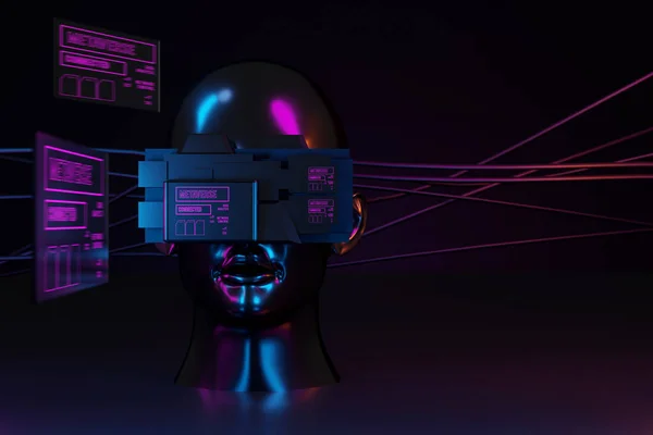 Metaverse Világ Szimuláció Játék Cyberpunk Stílus Digitális Robot Illusztráció Renderelés — Stock Fotó