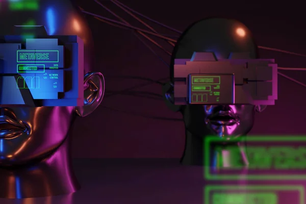 异构Vr世界模拟游戏网络游戏庞克风格 数字机器人Ai 3D图形渲染 虚拟现实装置 — 图库照片