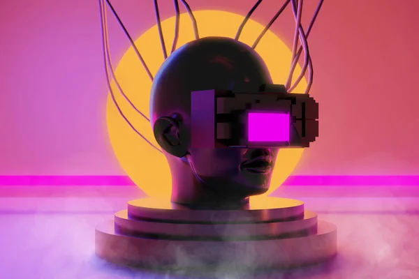 Metaverse Simulation Gaming Cyberpunk Style Digital Robot Illustration Rendering Virtual — ストック写真