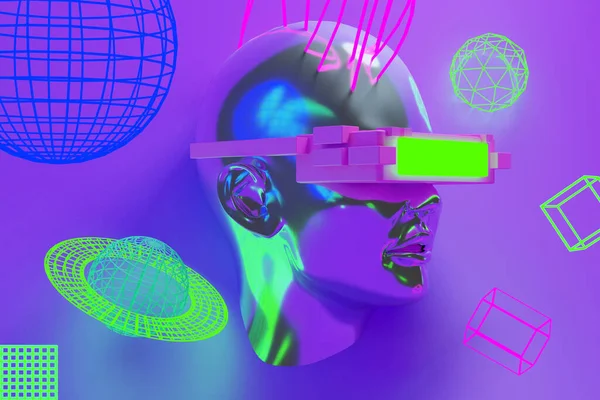 Metaverse Szimuláció Játék Cyberpunk Stílus Digitális Robot Illusztráció Renderelés Virtuális — Stock Fotó