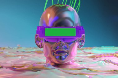 metaverse vr simulasyon oyun siber punk tarzı, dijital robot, üç boyutlu resimleme, sanal gerçeklik 