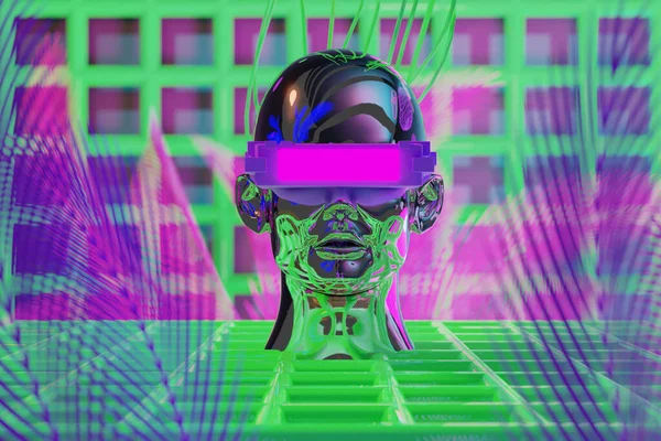 Metaverse Simulação Jogos Estilo Cyberpunk Robô Digital Ilustração Renderização Realidade — Fotografia de Stock