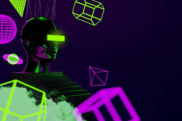 Metaverse Simulazione Gioco Stile Cyberpunk Robot Digitale Rendering Illustrazione Realtà — Foto Stock