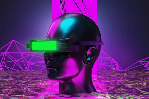 Metawersum Symulacja Gry Cyberpunk Styl Cyfrowy Robot Ilustracja Renderowania Wirtualna — Zdjęcie stockowe