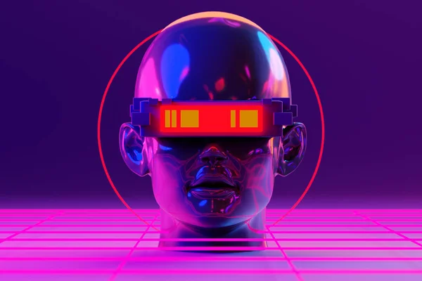 Metaverse Simulation Gaming Cyberpunk Style Digital Robot Illustration Rendering Virtual — ストック写真