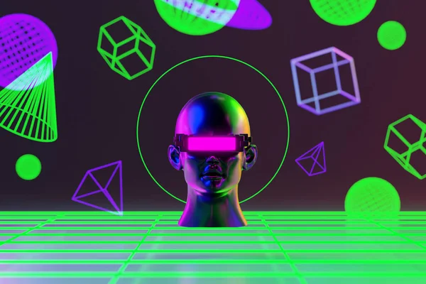 Metaverse Szimuláció Játék Cyberpunk Stílus Digitális Robot Illusztráció Renderelés Virtuális — Stock Fotó