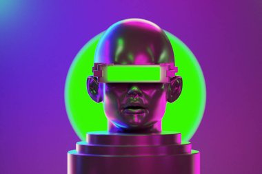 metaverse vr simulasyon oyun siber punk tarzı, dijital robot, üç boyutlu resimleme, sanal gerçeklik 