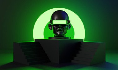 metaverse vr simulasyon oyun siber punk tarzı, dijital robot, üç boyutlu resimleme, sanal gerçeklik 