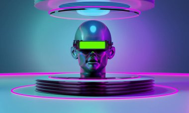 metaverse vr simulasyon oyun siber punk tarzı, dijital robot, üç boyutlu resimleme, sanal gerçeklik 