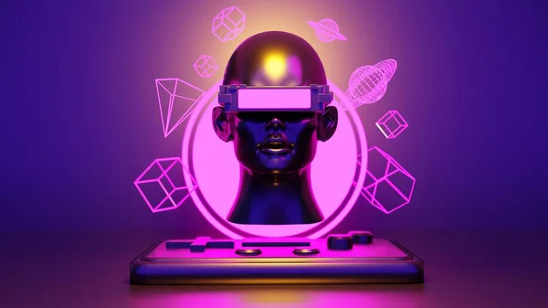 Metaverse Simulation Gaming Cyberpunk Style Digital Robot Illustration Rendering Virtual — ストック写真