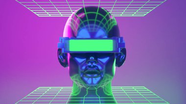 metaverse vr simulasyon oyun siber punk tarzı, dijital robot, üç boyutlu resimleme, sanal gerçeklik 