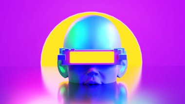 metaverse vr simulasyon oyun siber punk tarzı, dijital robot, üç boyutlu resimleme, sanal gerçeklik 