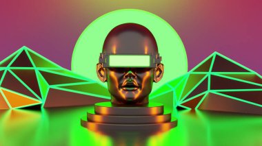 metaverse vr simulasyon oyun siber punk tarzı, dijital robot, üç boyutlu resimleme, sanal gerçeklik 
