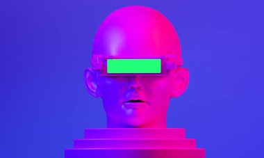 metaverse vr simulasyon oyun siber punk tarzı, dijital robot, üç boyutlu resimleme, sanal gerçeklik 