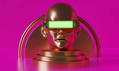 metaverse vr simulasyon oyun siber punk tarzı, dijital robot, üç boyutlu resimleme, sanal gerçeklik 