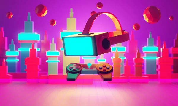 metaverse vr simulasyon oyun siber punk tarzı, dijital robot, üç boyutlu resimleme, sanal gerçeklik 