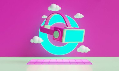 metaverse vr simulasyon oyun siber punk tarzı, dijital robot, üç boyutlu resimleme, sanal gerçeklik 