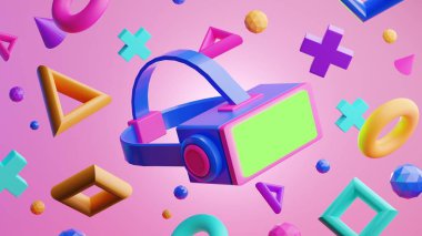 metaverse vr simulasyon oyun siber punk tarzı, dijital robot, üç boyutlu resimleme, sanal gerçeklik 