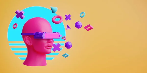 Metaverse Симуляція Ігор Кіберпанк Стиль Цифровий Робот Ілюстрація Рендерингу Віртуальна — стокове фото