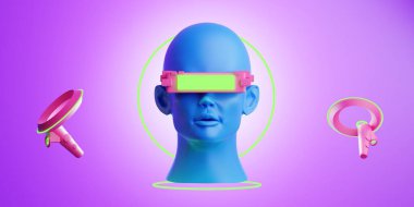 metaverse vr simulasyon oyun siber punk tarzı, dijital robot, üç boyutlu resimleme, sanal gerçeklik 