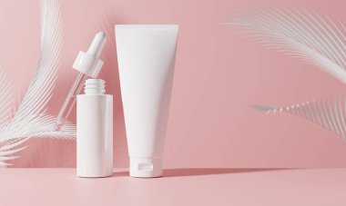 Cilt bakımı kozmetik şişesi, 3D çizim modeli, tıbbi losyon serumu düşürücü ürün.