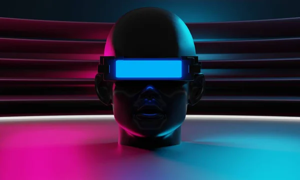 Metaverse Simulointi Pelaamista Cyberpunk Tyyli Digitaalinen Robotti Kuvituksen Tekeminen Virtuaalitodellisuus — kuvapankkivalokuva