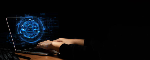 бизнесмен набирает для связи подключение к данным ai интернет социальной сети онлайн с помощью ноутбука компьютера и смартфона в телекоммуникационных технологий сервер онлайн концепции