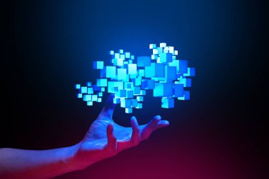 Sosyal veri ağı simülasyonu ile metaevren, şeylerin internet bilgileri, küresel sistem teknolojisi tutun, derin öğrenim, robotik ikili, dijital hacker güvenlik