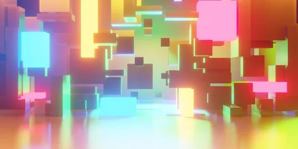 렌더링 추상적 사이버 스타일의 레이어 Neon Glow Light Scifi Metaverse — 스톡 사진
