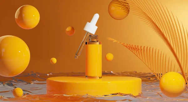 Kulit Perawatan Serum Krim Lotion Botol Kosmetik Rendering Gambar Mockup — Stok Foto
