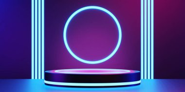 Bilimkurgu oyun siberpunkunun soyut arka planı, sanal gerçeklik simülasyonu, sahne duruşu sahnesi, 3D illüstrasyon