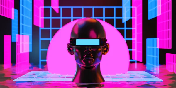 Metaverse Virtual Reality Network Gaming Simulation Cyberpunk Gamer Background Rendering — ストック写真