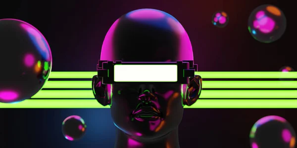 Metaverse Virtual Reality Network Gaming Simulation Cyberpunk Gamer Background Rendering — Stock Fotó