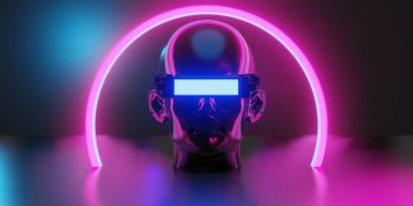 Network ile metaverse vr sanal gerçeklik, simulasyon oyunu, siberpunk oyun geçmişi, 3D çizim illüstrasyonu, Scifi ai robot teknolojisi