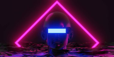 Network ile metaverse vr sanal gerçeklik, simulasyon oyunu, siberpunk oyun geçmişi, 3D çizim illüstrasyonu, Scifi ai robot teknolojisi